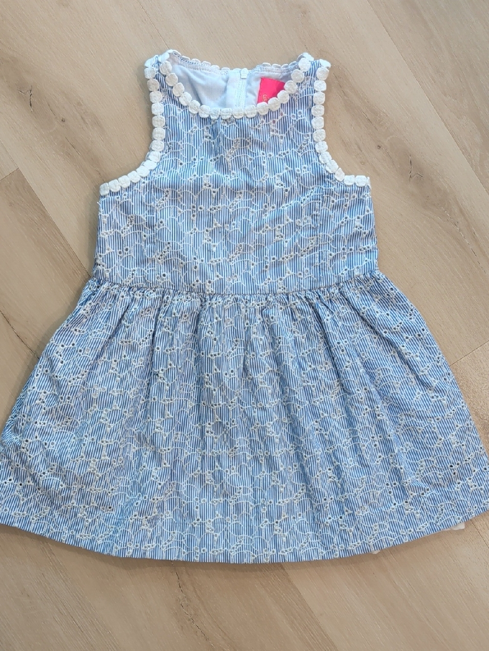 Lily Pulitzer Seersucker Blue White Eyelet Dress Toddler Girl 4T